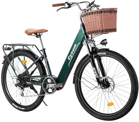 Antgooat Cityrun 26-tums elcykel för kvinnor och män, 250 W motor, 36 V/10 Ah batteri, 25 km/h, pedaliserad pedalering, autonomi 40–80 km och korg, vuxen unisex