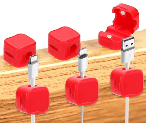 6pcs Phone Cord Holder for Nightstand, Magnetic Cable Clips Self-Adhesive Cord Organizer Wire Management Cable Keeper Charger Holder for Home Office Kitchen Wall Car Desk (Red)