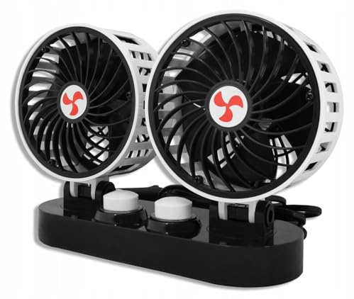 LTC - Ventilator Auto Doppelt - Ventilator Klein, Oszillierend - mit Zigarettenanzünder Anschluss, Kabel 2 m lang, Durchmesser 2 x 5 Zoll - Reise Ventilator Auto, Leise - 12V - 240x165x70mm