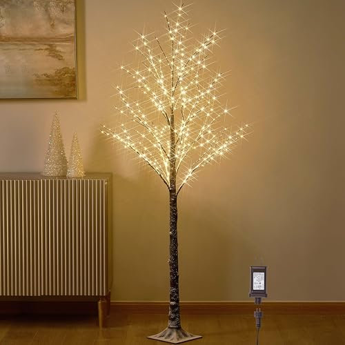 Hairui Lighted Snow Flocked Twig Tree with Fairy Lights 6FT 330 LED for Indoor Outdoor Home Thanksgiving Christmas Holiday Decoration