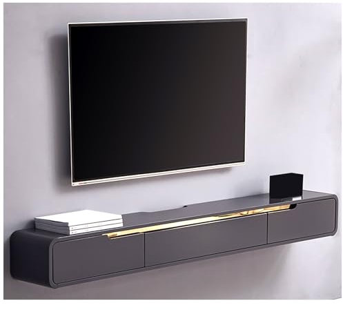 TV-Schrank, schwebendes TV-Regal mit 2 Schubladen und Tür, wandmontierte TV-Konsole, modernes Regal für Unterhaltungsmedien, TV-Ständer mit Stauraum, TV-Tisch für Schlafzimmer (weiß, 200 x 2