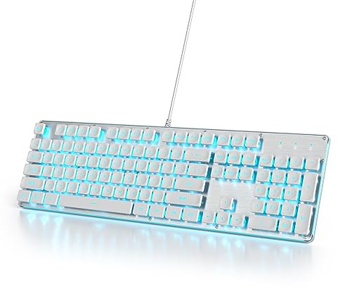 SbocKeeb Teclado Ordenador con Cable, QWERTY Americano,Teclado De Máquina de Escribir Retroiluminado, 104 Teclas, Panel de Metal, USB para Computadora de Escritorio