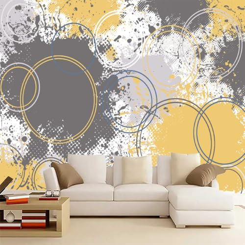LUPAXA Yellow Grey Graffiti Mural Wallpaper 300x240cm 3D Silk Mural Wallpaper Simple Geometric Murals for Bedroom Living Room Bathroom Kitchen Not Self-Adhesive