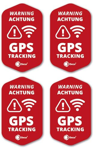 iSecur 4er GPS Tracking Aufkleber Set I 3 x 5 cm I Warning GPS-Gesichert I außenklebend wetterfest I rot I hin834