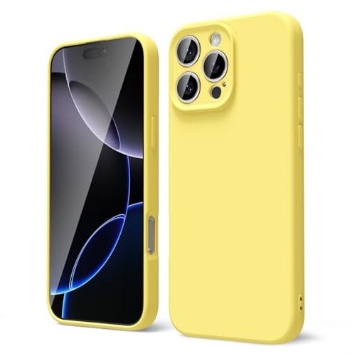 oakxco for iPhone 16 Pro Max Case Liquid Silicone, Soft Rubber Gel Elegant Aesthetic Basic Simple Cover, Cute Thin Slim TPU Matte Solid Color Plain Smooth Case for Women Girl, Yellow