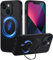 XTCASE Carbon Hülle für iPhone 13/14 Magnetisch Kompatibel mit MagSafe Dünn Hard Schutzhülle mit Halter Ständer, Echte Kohlefaser Kratzfeste + TPU Silikon Bumper Stoßfest Case, Schwarz