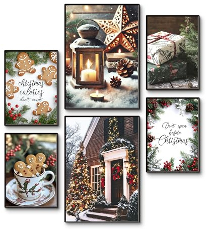 ARTLAND Premium Posterset Weihnachtsbilder 6er Set mehrteilig 2x A3 + 4x A4 6-teilig moderne Poster für Deko Bilderwand für Küche oder Esszimmer OHNE RAHMEN - Adventszeit