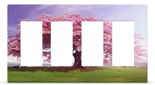 4-Gang-Schalterplatte, bedruckt mit Kirschbaum, 4 Schalter, Lichtschalter-Abdeckung, Dekor-Wandplatte, Größe 11,9 x 21,1 cm