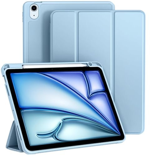 EspZanthic Custodia per iPad Air 11 Pollici M3/M2 (2025/2024), iPad Air 5a/4a 10,9 Pollici con Portapenne, Cover Tablet con Retro in Morbido TPU, Supporto Pencil Pro/USB-C, Azzurro