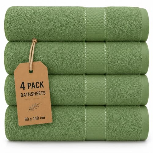 Casabella Luxury Pack Of 4 Bath Sheet 100% Egyptian Cotton Super Soft towel_Smoke Green