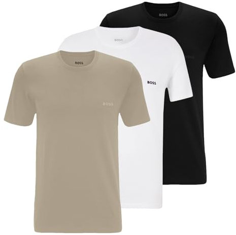 BOSS Herren Classic T-Shirts Kurzarm Shirts Pure Cotton Crew-Neck 3er Pack, Farbe:Mehrfarbig, Artikel:-965 Black/White/beige, Größe:S