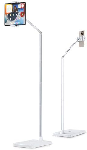 Viozon Tablet Floor Stand, Height & Angle Adjustable with Aluminium Alloy Arm, 360° Rotation, Ideal for Bed, Sofa, or Bedside, Compatible with 3.5''–11'' iPad Pro/Air/Mini, iPhone 15/14, Kindle