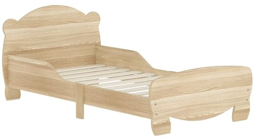 AIYAPLAY Kinderbett mit Rausfallschutz Lattenrost 140 x 70 cm Naturholz | Jugendbett, Bären-Design, Einzelbett, für Mädchen und Jungen