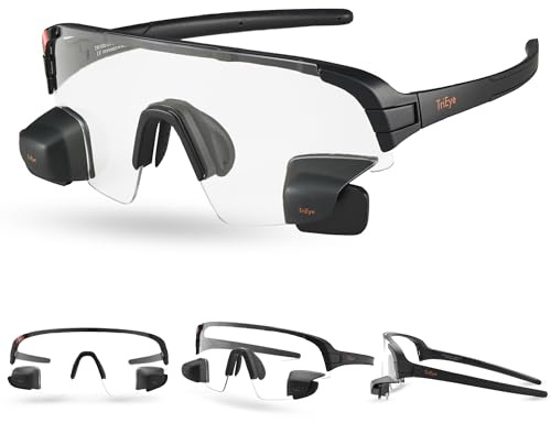 TriEye View Sport Sonnenbrille Herren Damen – Fahrradbrille polarisiert mit Dual-Lens Rückspiegel, UV400 Schutz, TR90 Rahmen & kratzfeste Gläser fürs Rudern Radfahren - Klar