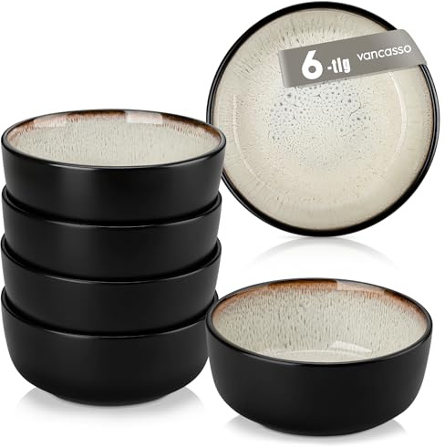 vancasso Amber Cereal Bowls Set of 6, 6.35in Stoneware Bowls, Reactive Glaze Ceramic Bowl Set for Breakfast, Soup, Salad, Microwave and Dishwasher Safe（Yellow）