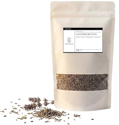 HUA MALOO Getrocknete Lavendelblüten aus der Provence 70g – Essbar, extra blau, ideal für Tee, Kuchen, Cupcakes, dekorativ & aromatisch