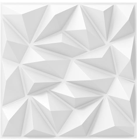 LIFEZEAL 40Pcs 3D Panneaux Muraux en Forme de Losange, 50 x 50 CM Décoration Murale Intérieure en PVC, Panneaux Carrés de Plafond pour Salon Chambre, 10 ㎡ (Blanc)