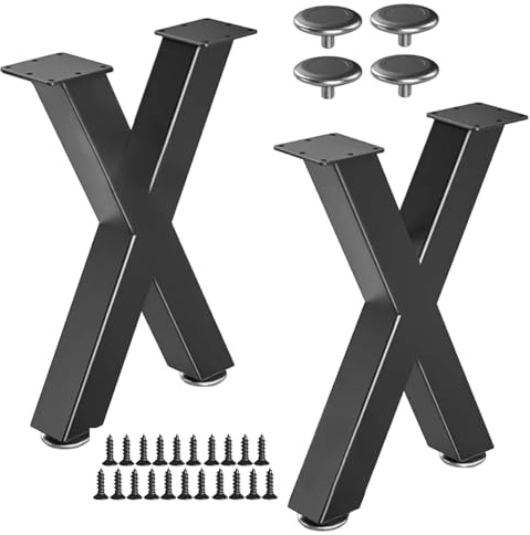 TeamSky Tischbeine 40x30x6cm 2er Set Möbelfüße Schwarz Matt aus Metall im X Form-Design & Bodenschoner für Esstische, Schreibtische Couchtische Sofa Bett Schrank
