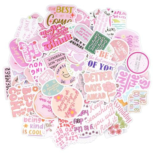 100 PCS Pink Motivational Stickers, Vinyl Positivity Scrapbook Stickers | Waterproof, Inspirational Quote, Aesthetic Stickers for Kindle Laptop Book Car Phone Bumper Bottles Luggage Skateboard