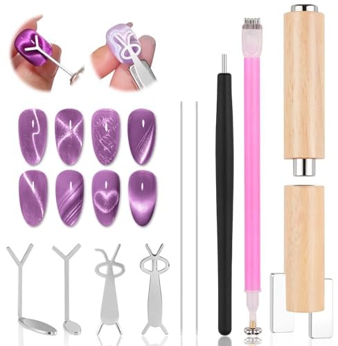 TOROKOM 9-Stk Cat Eye Nagel Magnet Set, Multifunktionale Katzenaugen-Magnet | Multifunktionale Nail Art Magnete, Herz, Hasenform, Lange Streifenmagnete für Gel Nagellack, DIY, Professionelles Nageldesign