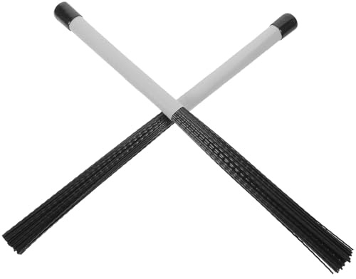 MAGICLULU Baquetas y Escobillas de Batería de Nailon de Alta Elasticidad para Cajón y Bombo 1 Par Mango Gris y Cepillo Negro Ondulado 38 X 2 X 2 CM Accesorios Versátiles para Práctica y