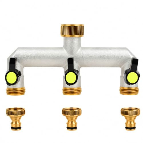 Distribuidor de agua 3 vías 3/4'' (G 3/4) en latón macizo – derivador de grifo con 3 salidas y llaves independientes, adaptador 1/2'', regulador de caudal para mangueras y riego (jardín, terraza)