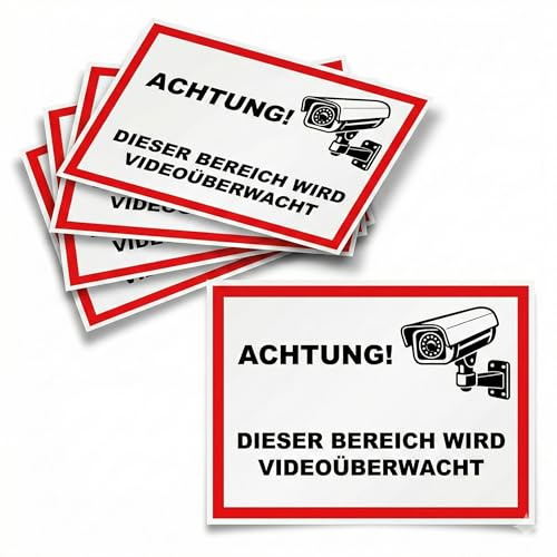 Videoüberwachung Aufkleber Sticker wetterfest & wasserabweisend Warnschild Hinweisschild Kamera-Überwachung Für Innen und Außenbereich (5x Videoüberwachung A6)