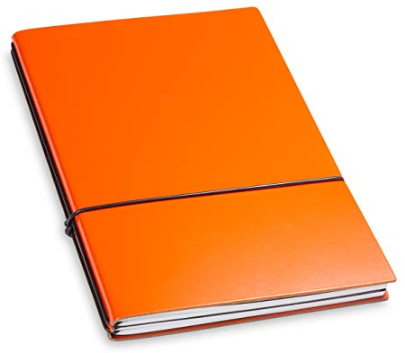 X17 Notizbuch A5, orange; aus recyceltem Leder. Austauschbare Notizhefte (blanko,kariert) mit Doppeltasche Made in Germany