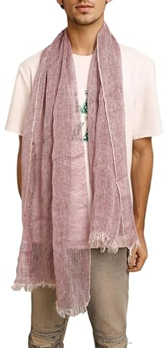Prettystern Herren Damen-Schal Meliert Unifarbe Sommer-Schal lang Leinen-Tuch - T07 Rot