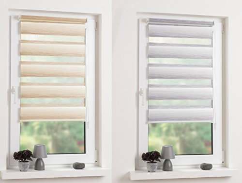 Garduna Flow Doppelrollo mit Farbverlauf # Klemmfix ohne Bohren - 45 x 150 cm Grau - Duo-Fenster-Rollo mit Klemmträger