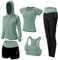 ZETIY Damen Traingsanzug Yoga Kleidung Anzug 5er-Set Sportanzüge Jogginganzug Gym Fitness Kleidung Laufbekleidung Sportswear Sport Yoga Outfit Damen BH Leggings Set - Grün - S