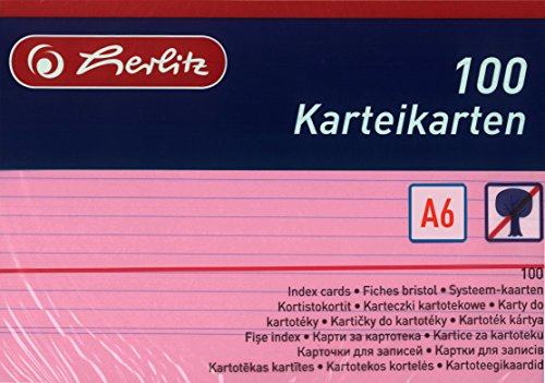 Herlitz Karteikarten A6, Liniert (1000 Stück, Rot)