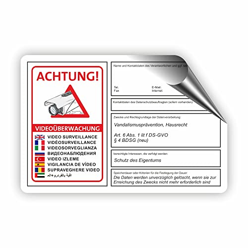 dsgvo BDSG - Videoüberwachung Schild/VÜ-015 - (15x10cm AUFKL.)