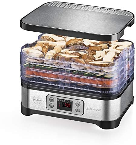 MACOM Just Kitchen 871 Super Dry, essiccatore per alimenti, Premium food dehydrator, Lega di acciaio, Nero, Rettangolare