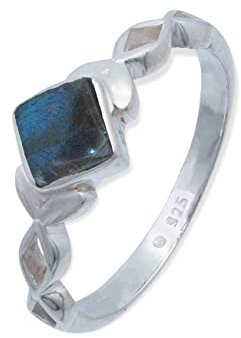 Ring 925 Silber Labradorit grün blauer Stein Edelstein echt Silber Damen Sterling Silber Geschenk (MRG-178-05-(52))