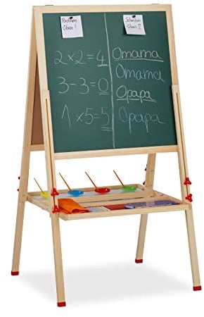 Relaxdays Standtafel Kinder, höhenverstellbar & magnetisch, Holz, Whiteboard & Kreidetafel, 122-160 x 65 x 69 cm, Natur, Wood