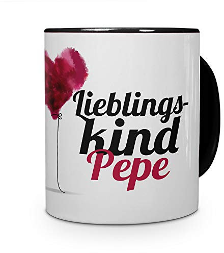 printplanet Tasse mit Namen Pepe - Motiv Lieblingskind - Namenstasse, Kaffeebecher, Mug, Becher, Kaffeetasse - Farbe Schwarz