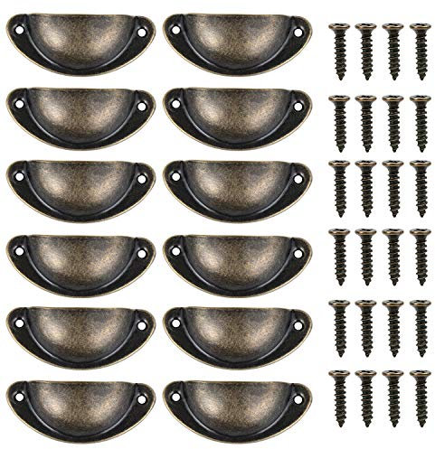 TsunNee 12PCS Antique Shell Cabinet Handles, Vintage Cabinet Knobs, Half Moon Shape Drawer Handles, Semicircle Furniture Door Handles, Bronze