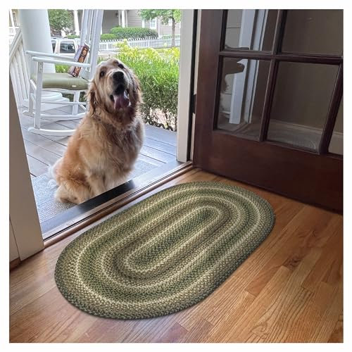 Tannenzapfen grüne Jute-Teppiche, geflochten, oval, 68 x 114 cm, warmes, rustikales Dekor, perfekt für Waschküchen, Küchen und Eingänge, wendbar und leicht zu reinigen