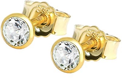 NKlaus Paar Ohrstecker 3,5mm Gelbgold 333 8 Karat Gold Ohrringe Kristall Zirkonia Weiß 1761