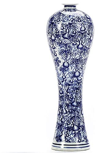 33 cm chinesische blaue und weiße Vase, antik handgefertigte Keramik-Blumenvase, dekorative glasierte Vasen für Heimdekoration, Tisch, Wohnzimmer, Fischschwanzvase (Nr. 01)