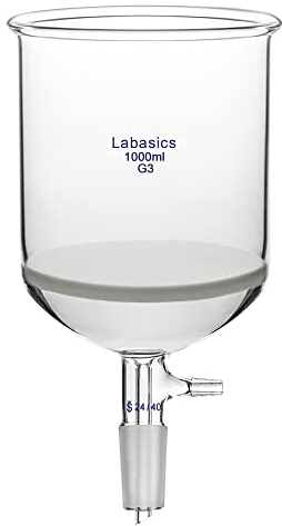 Labasics Borosilicate Verre Entonnoir Filtrant Buchner avec Fritte Grossier (G1), 114mm I.D, 120mm Profondeur, Buchner Filtering Funnel avec Joint Standard 24/40 et Tubulation Dentelée Sous Vide (1L)