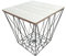 Retro Metal Wire Square Wood Top Storage Side Table Basket Home Furniture (Grey)