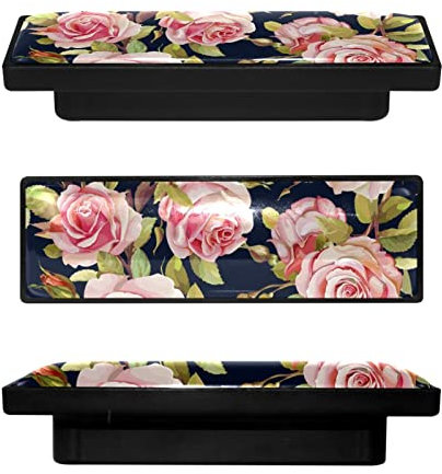 Schubladenknauf, Vintage-Design, rosa Rosen, Kristallglas, ergonomisch, 9,1 cm, für Möbel, Schrank, Küche, Kommode, Schrank, Kleiderschrank, 4 Stück