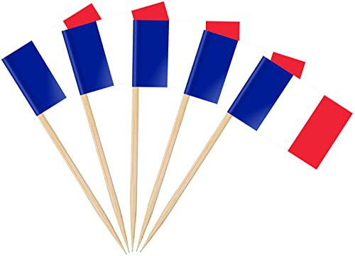 AhfuLife 200PCS Drapeau Cure-dent France, Pic Francais pour Topper de Coupe, Cure Dent Drapeau Français pour Décoration Jardin Bar Fête Fourniture Pub Euro Football Match