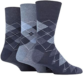 Gentle Grip Mens 3 Pair Argyle Cotton Socks