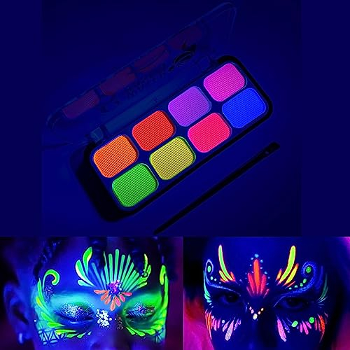 UV-Schwarzlicht-reaktives Neon-Make-up, leuchtende Gesichts- und Körperbemalung, Neon-Lidschatten auf Wasserbasis, fluoreszierende 8-Farben-Pigmentpalette, geeignet für Schwarzlichtpartys