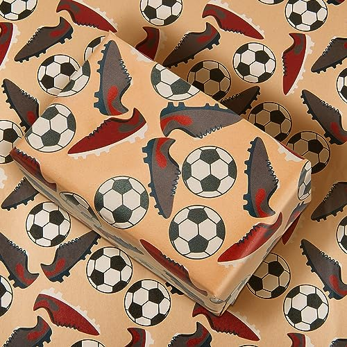 6 Blatt Fußball Geschenkpapier Cartoon Geburtstag Geschenkpapier Kinder Geschenkpapier Rolle in Süßem Design Lustig Geschenk Verpackungspapier für Jungen Mädchen Kinder, 70 x 50 cm