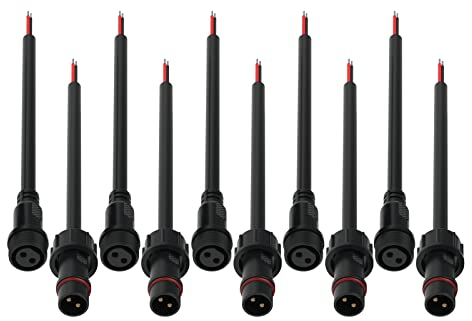 SEZO wasserdichte Stecker 2 Polig 5Pairs 2Pin IP65 Waterproof Elektrischer Steckverbinder mit 18AWG 20CM Verlängerungskabel für Innen Außenbereich LED Lichtleisten Große Größen 22mm Mutter