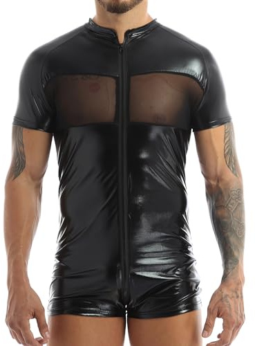 Doomiva Catsuit en Cuir Sexy Hommes Gilet sans Manches en Latex de Conception PU Zipper Vêtements de Fête de Club Adulte